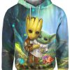 Baby Groot Hug Cute Yoda 3D Hoodie All Over Printed Product Photo 1