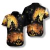 Halloween Night With Black Cat Hawaiian Shirt-Short-Sleeve Hawaiian Shirt-Black