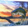 Prixas Print Large Mouth Bass Fish Canvas Wall Decor Painting For Living Room Bedroom-0