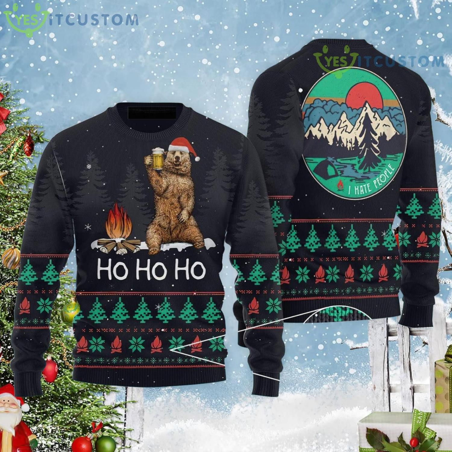 Bear Camping Ho Ho Ho Christmas Gift Ugly Christmas Sweater 6 Bear Camping Ho Ho Ho Christmas Gift Ugly Christmas Sweater Product Photo 2