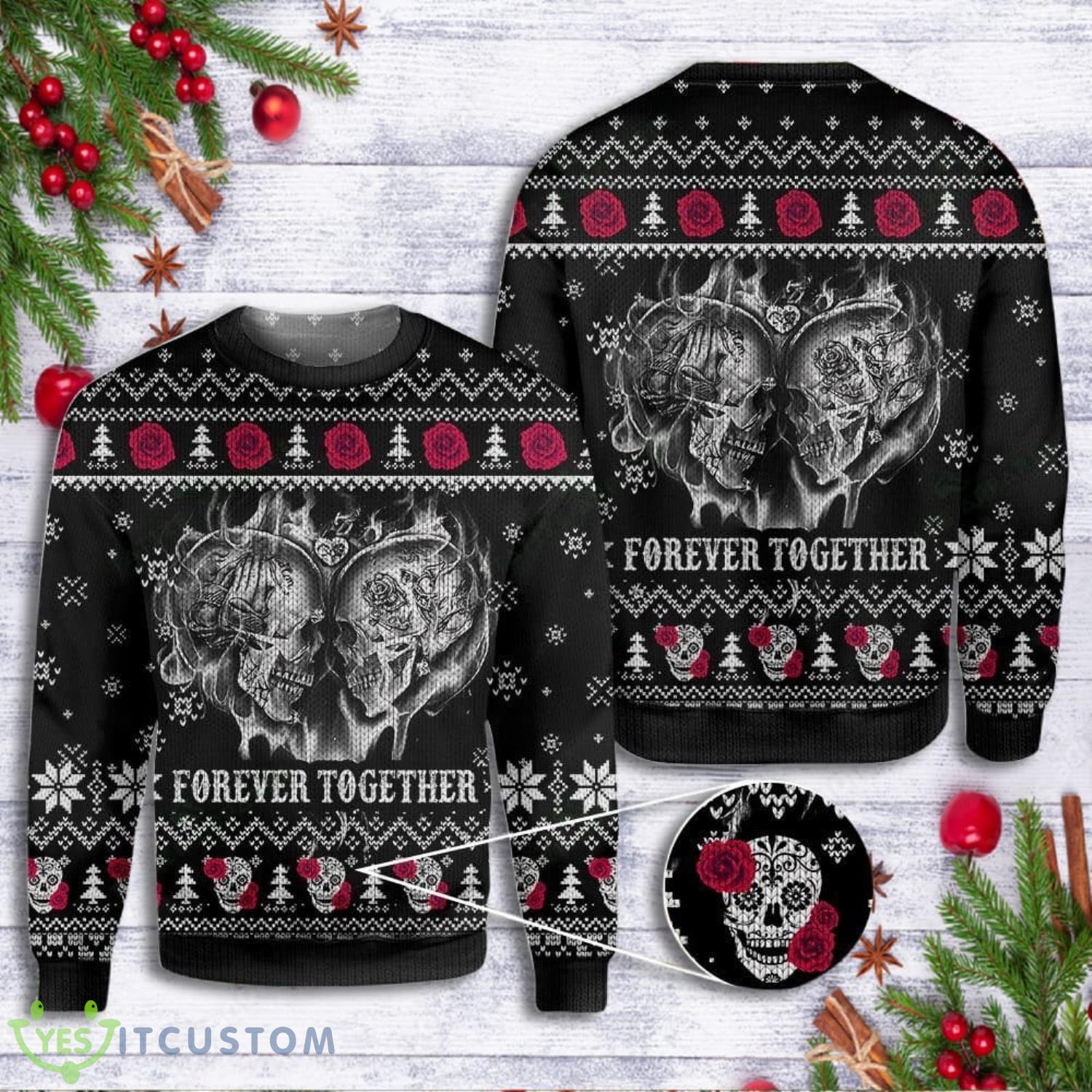 Couple Skull Forever Together Knitting Pattern Christmas Ugly Sweater 2 Couple Skull Forever Together Knitting Pattern Christmas Ugly Sweater Product Photo 1