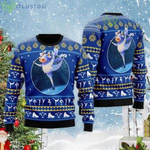 Cows Ice Skating Christmas Gift Ugly Christmas Sweater Product Photo 2