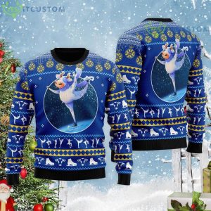 Cows Ice Skating Christmas Gift Ugly Christmas Sweater Product Photo 1
