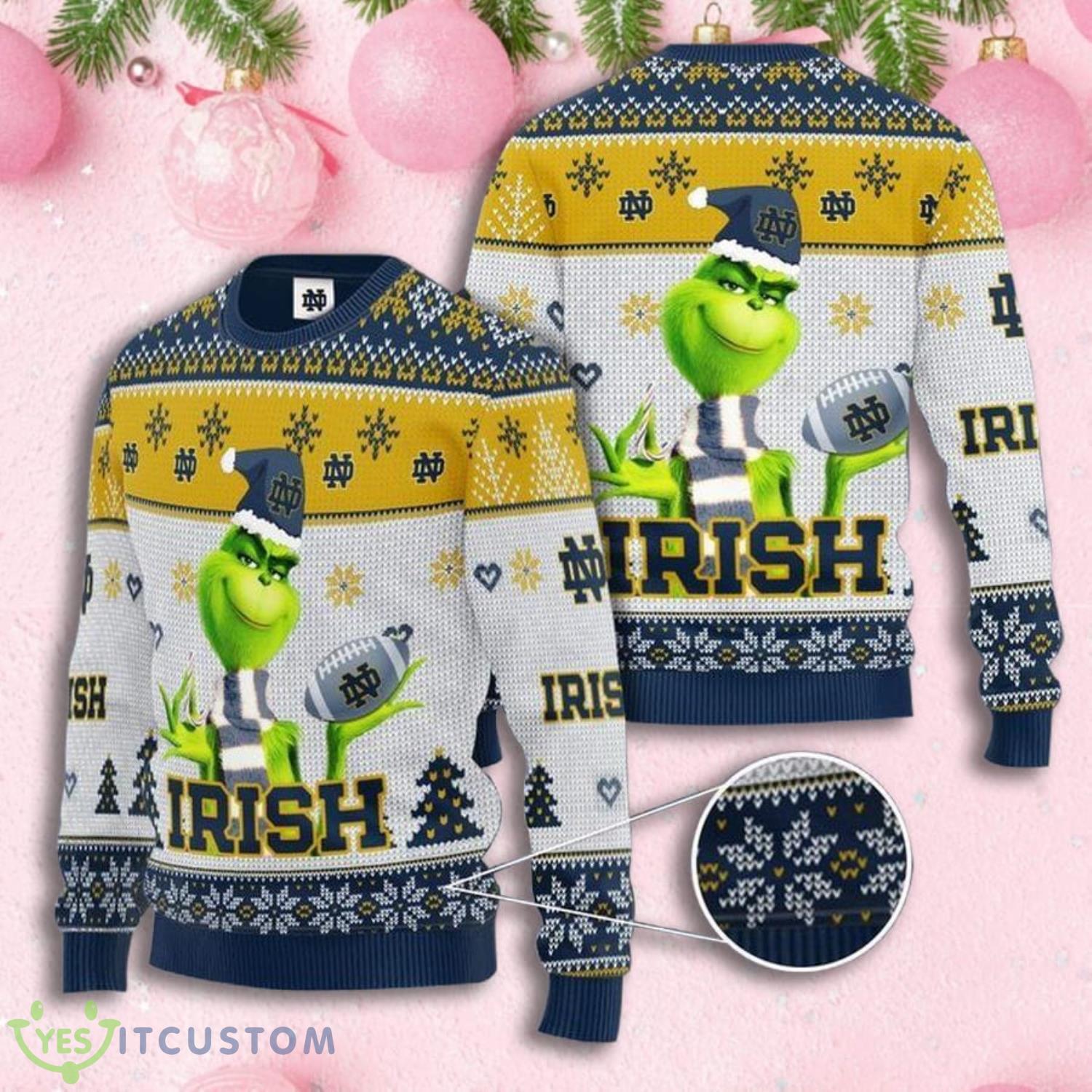 Grinch Hug Notre Dame Fighting Irish All Over Print Ugly Christmas Sweater 2 Grinch Hug Notre Dame Fighting Irish All Over Print Ugly Christmas Sweater Product Photo 1
