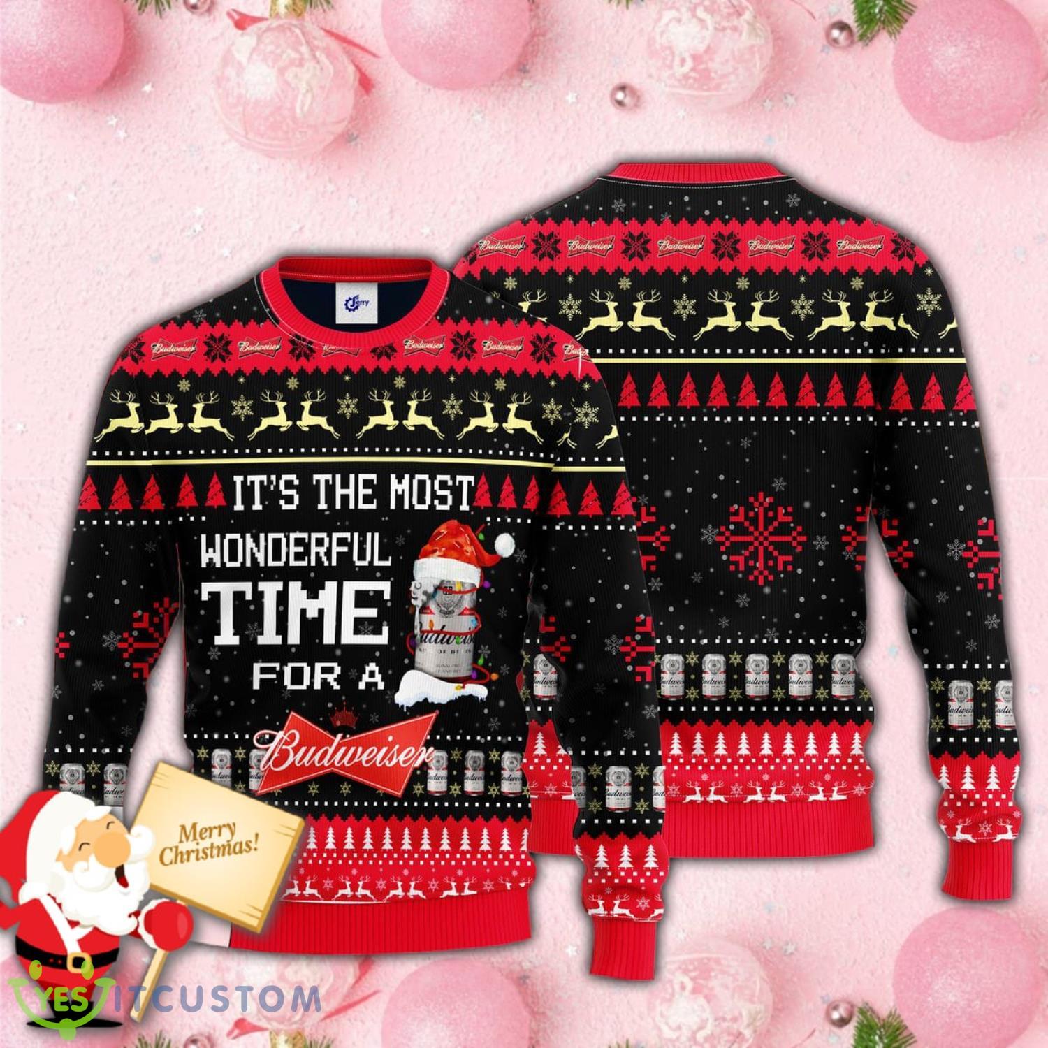 Its The Most Wonderful Time For A Budweiser Knitted Ugly All Over Print 3D Christmas Ugly Sweater 2 Its The Most Wonderful Time For A Budweiser Knitted Ugly All Over Print 3D Christmas Ugly Sweater Product Photo 1