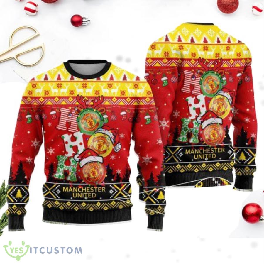 Manchester United Fc Ho Ho Ho Knitting Pattern Ugly Christmas Sweater 2 Manchester United Fc Ho Ho Ho Knitting Pattern Ugly Christmas Sweater Product Photo 1