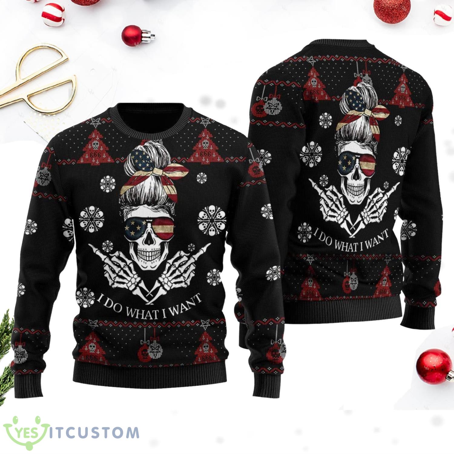 Skull I Do What I Want All Over Print 3D Ugly Christmas Sweater 3 Skull I Do What I Want All Over Print 3D Ugly Christmas Sweater Product Photo 1