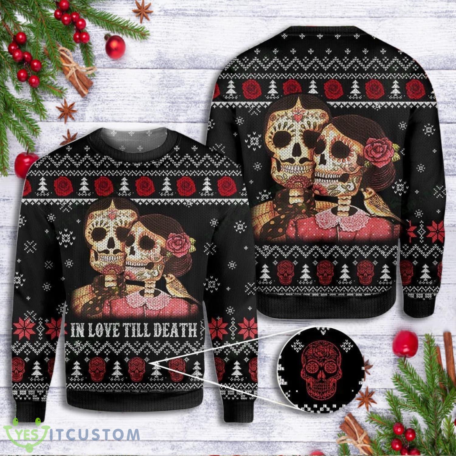 Skull In Love Till Death All Over Print 3D Christmas Ugly Sweater 3 Skull In Love Till Death All Over Print 3D Christmas Ugly Sweater Product Photo 1