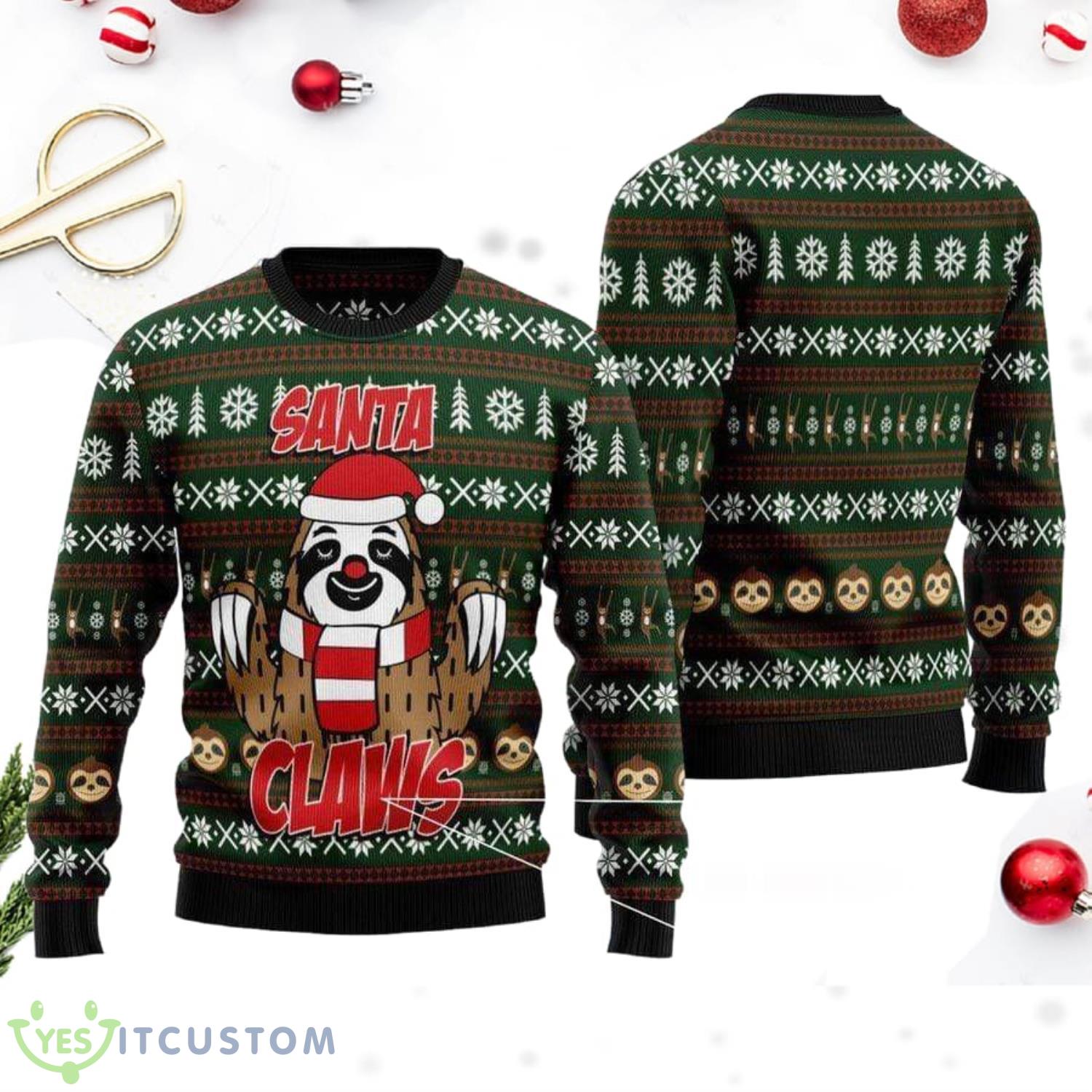 Sloth Santa Claws Knitting Pattern Christmas Ugly Sweater 3 Sloth Santa Claws Knitting Pattern Christmas Ugly Sweater Product Photo 1