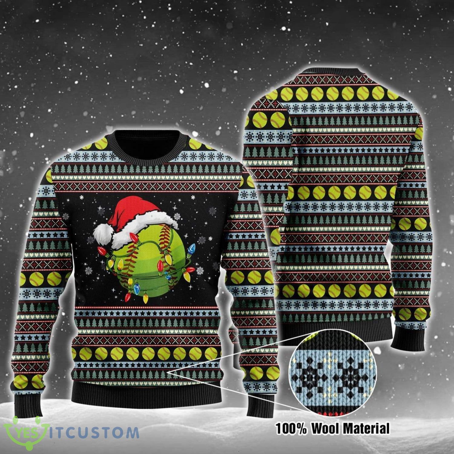 Softball Christmas Light Ugly Christmas Sweater 3 Softball Christmas Light Ugly Christmas Sweater Product Photo 1