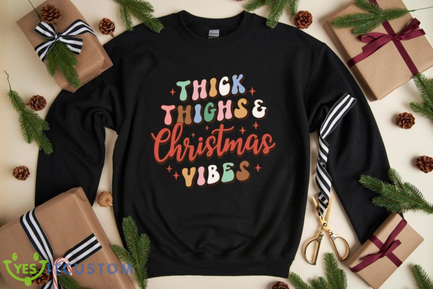 Thick Things & Christmas Vibes Sweatshirt 3 Thick Things & Christmas Vibes Sweatshirt Product Photo 1