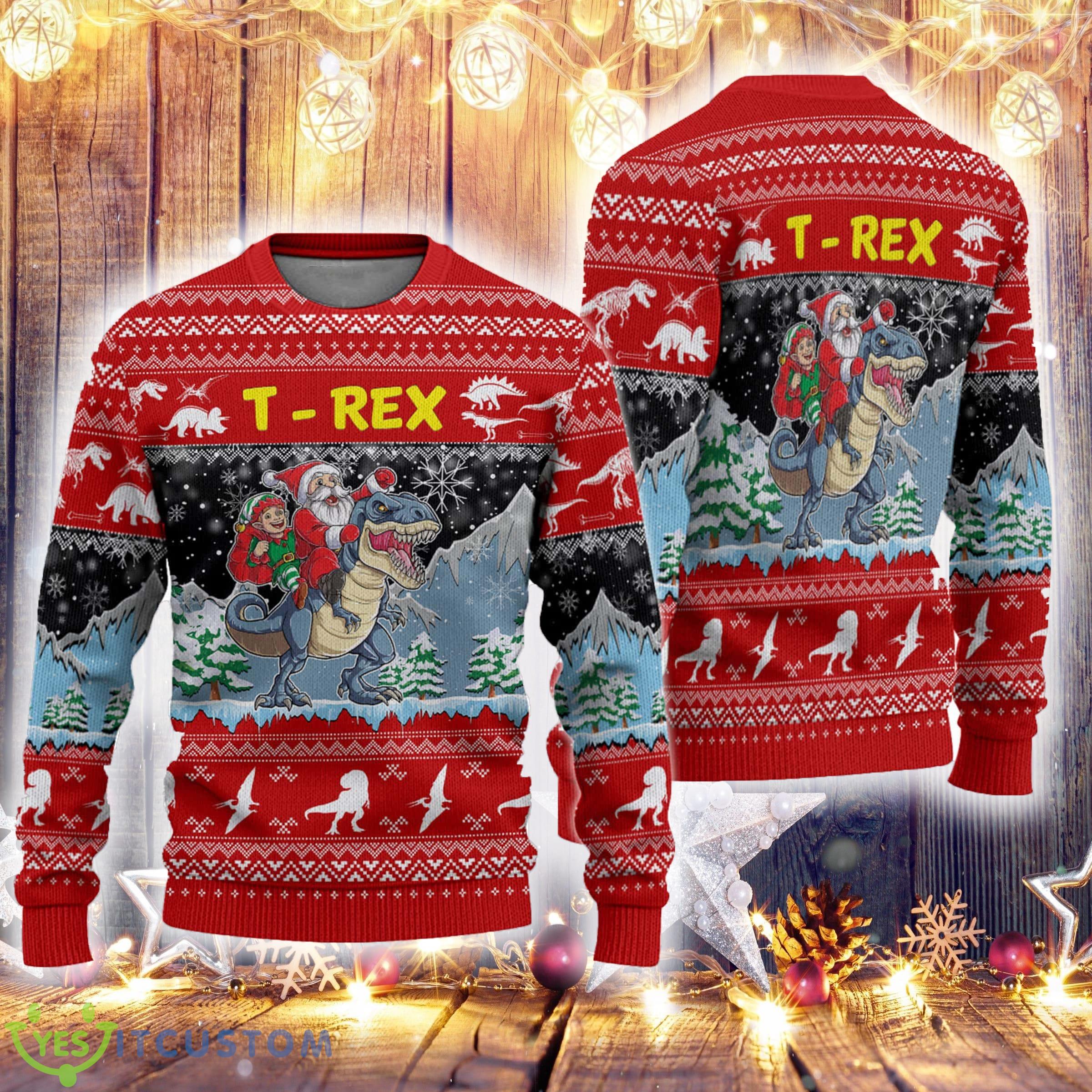 Ugly Christmas Santa Riding T Rex All Over Print 3D Ugly Christmas Sweater 3 Ugly Christmas Santa Riding T Rex All Over Print 3D Ugly Christmas Sweater Product Photo 1