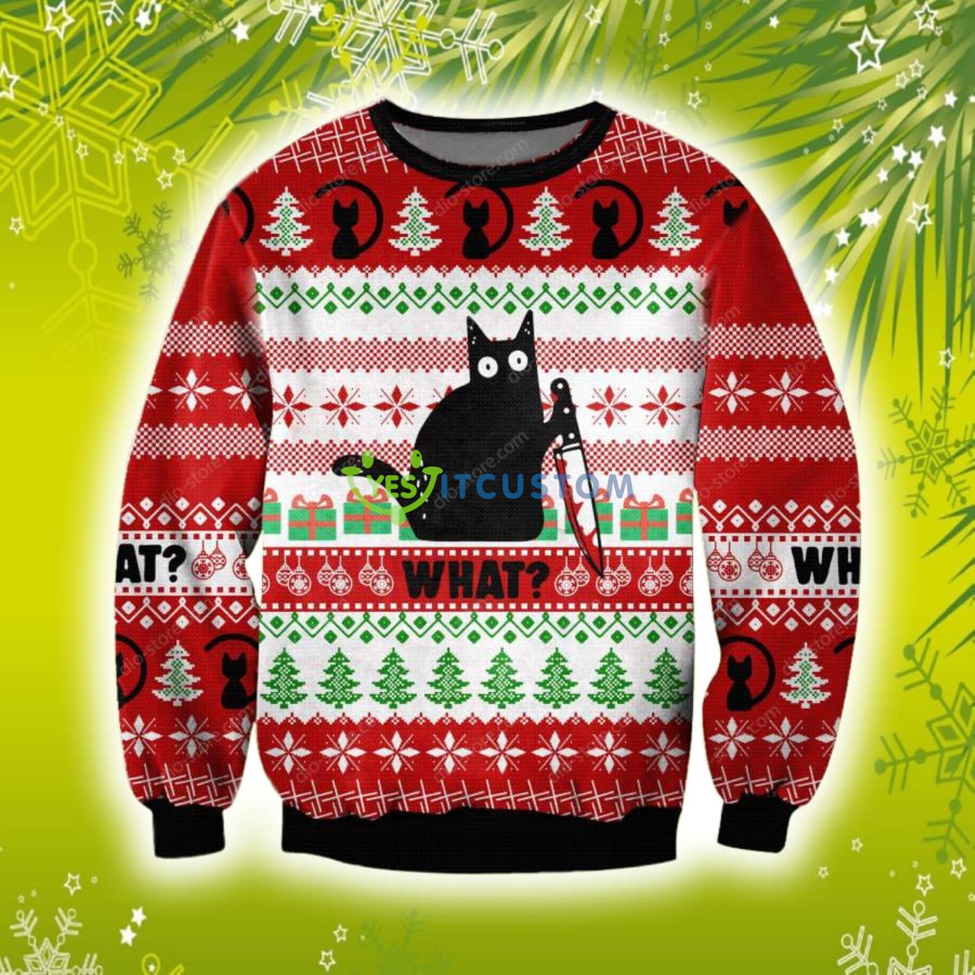What Black Cat Knitting Pattern 3D Christmas Knitting Pattern Ugly Sweater Sweatshirt 2 What Black Cat Knitting Pattern 3D Christmas Knitting Pattern Ugly Sweater Sweatshirt Product Photo 1