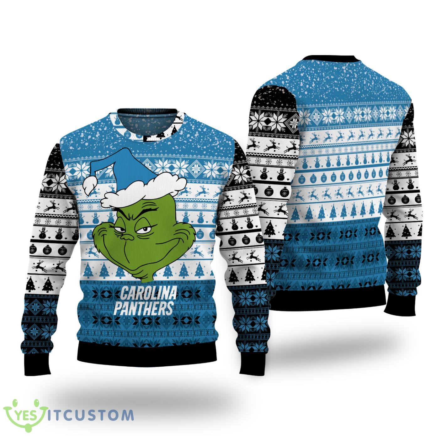 Carolina Panthers Grinch Face Christmas Sweater For Fans - YesItCustom