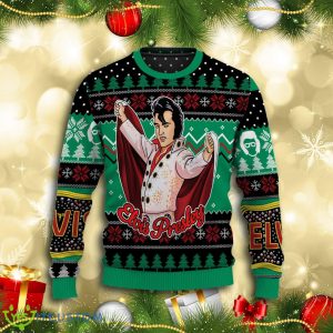 Elviss Presleyy Belt Buckle Sign With Rhinestone Ugly Christmas Sweater Product Photo 2