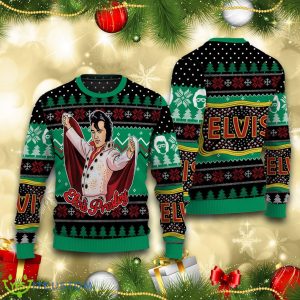 Elviss Presleyy Belt Buckle Sign With Rhinestone Ugly Christmas Sweater Product Photo 1