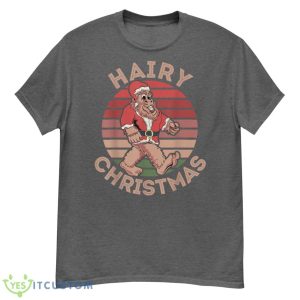 Hairy Christmas Yeti Funny Sasquatch Santa Hat Retro Sunset Shirt - G500 Men’s Classic T-Shirt-1