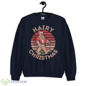 Hairy Christmas Yeti Funny Sasquatch Santa Hat Retro Sunset Shirt - Unisex Crewneck Sweatshirt-1