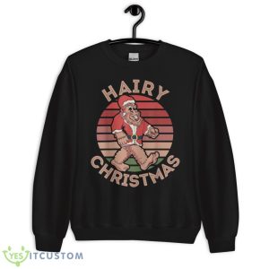 Hairy Christmas Yeti Funny Sasquatch Santa Hat Retro Sunset Shirt - Unisex Crewneck Sweatshirt