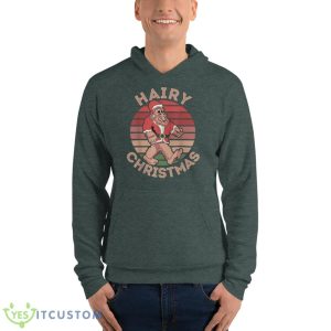 Hairy Christmas Yeti Funny Sasquatch Santa Hat Retro Sunset Shirt - Unisex Fleece Pullover Hoodie-1