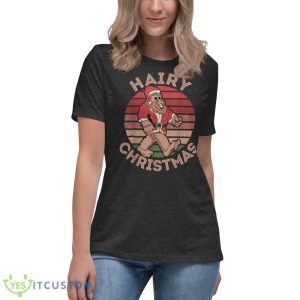 Hairy Christmas Yeti Funny Sasquatch Santa Hat Retro Sunset Shirt - Women's Relaxed Short Sleeve Jersey Tee-1