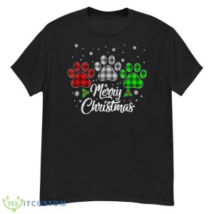 Merry Christmas Buffalo Plaid Shirt Red White Green Dog Paws Shirt - G500 Men’s Classic T-Shirt