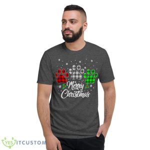 Merry Christmas Buffalo Plaid Shirt Red White Green Dog Paws Shirt - Short Sleeve T-Shirt-1