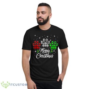 Merry Christmas Buffalo Plaid Shirt Red White Green Dog Paws Shirt - Short Sleeve T-Shirt