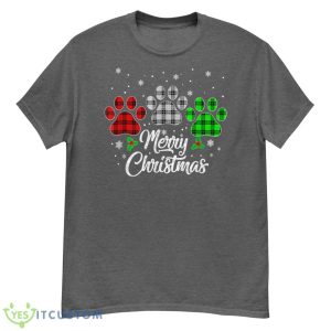 Merry Christmas Buffalo Plaid Shirt Red White Green Dog Paws Shirt - G500 Men’s Classic T-Shirt-1