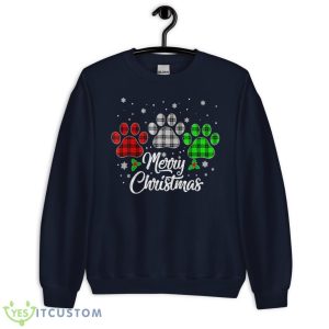 Merry Christmas Buffalo Plaid Shirt Red White Green Dog Paws Shirt - Unisex Crewneck Sweatshirt-1