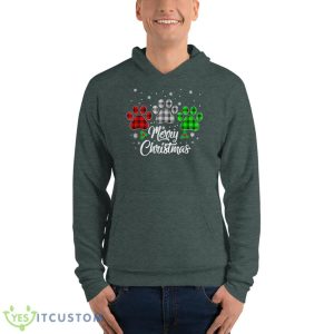 Merry Christmas Buffalo Plaid Shirt Red White Green Dog Paws Shirt - Unisex Fleece Pullover Hoodie-1