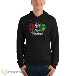 Merry Christmas Buffalo Plaid Shirt Red White Green Dog Paws Shirt - Unisex Fleece Pullover Hoodie