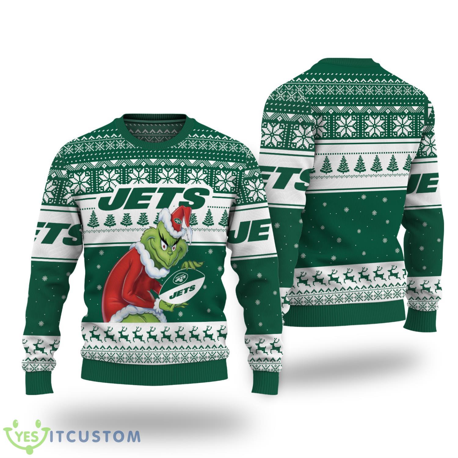 New York Jets The Grinch NFL All Over Print Ugly Christmas Sweater 2 New York Jets The Grinch NFL All Over Print Ugly Christmas Sweater Product Photo 1