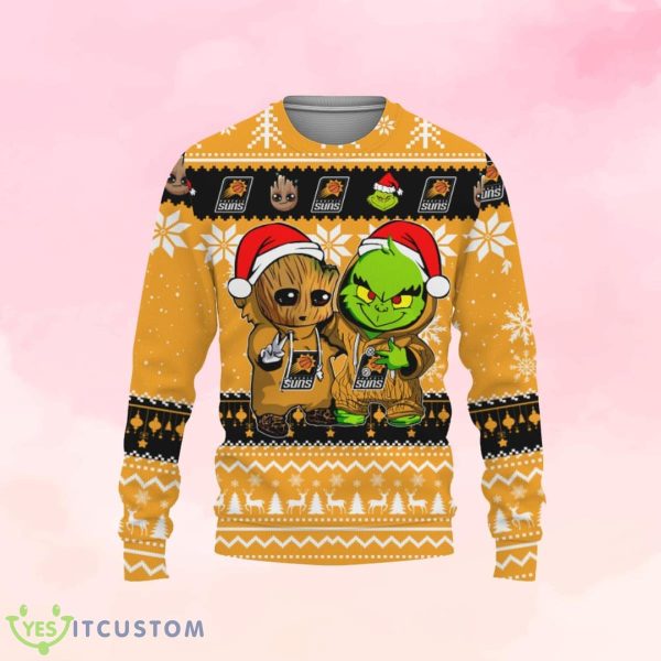 Phoenix Suns Baby Groot And Grinch Ugly Christmas Sweater Product Photo 1