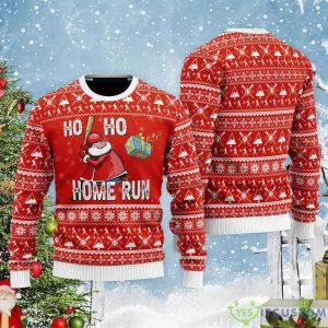 Santa With Baseball Ho Ho Homerun Ugly Christmas Sweater Product Photo 1
