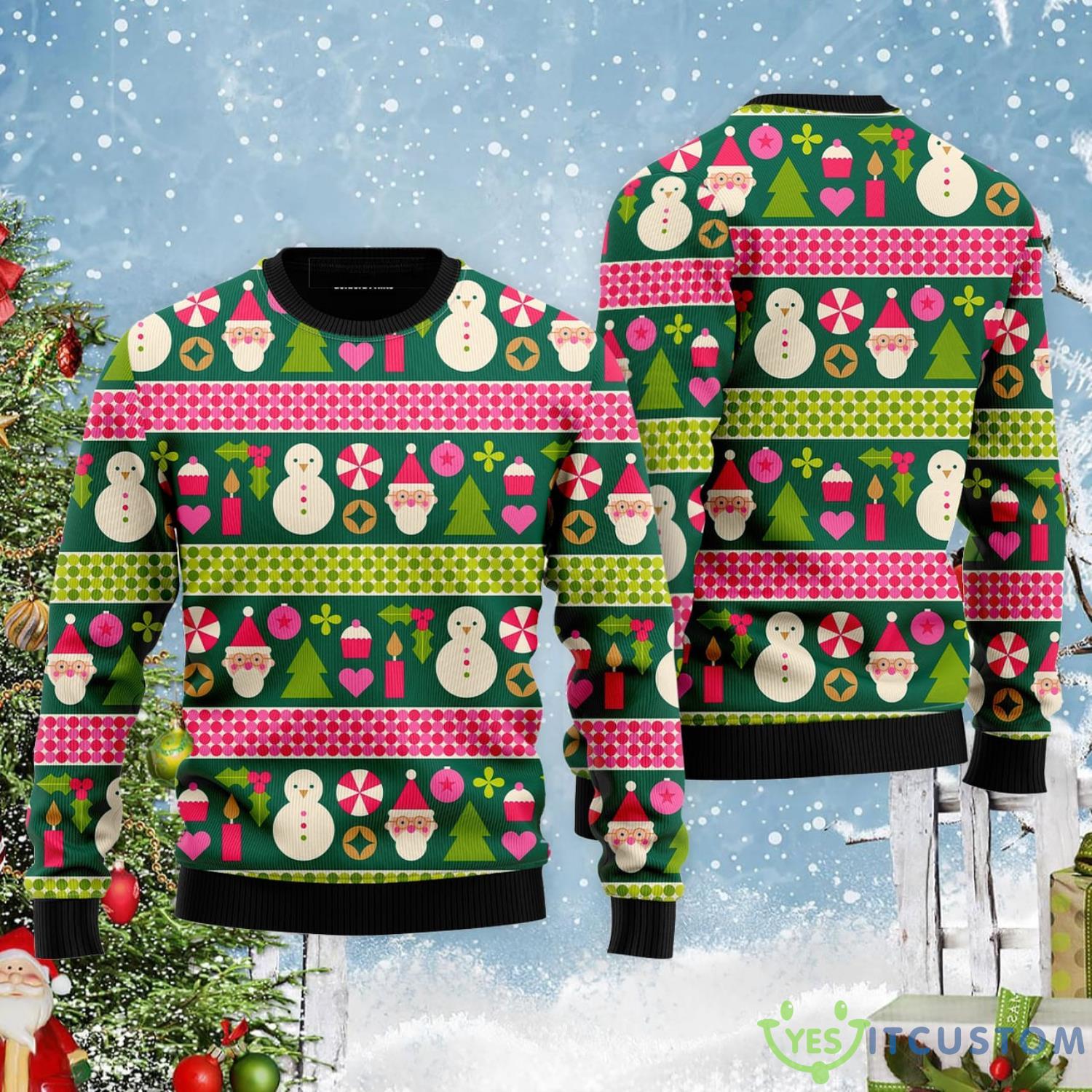 Snowman Santa In Green All Over Print Ugly Christmas Sweater 5 Snowman Santa In Green All Over Print Ugly Christmas Sweater Product Photo 1