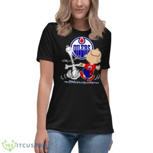 Edmonton Oilers Snoopy and Charlie Brown dancing shirt 11 Edmonton Oilers Snoopy and Charlie Brown dancing shirt - Women's Relaxed Short Sleeve Jersey Tee
