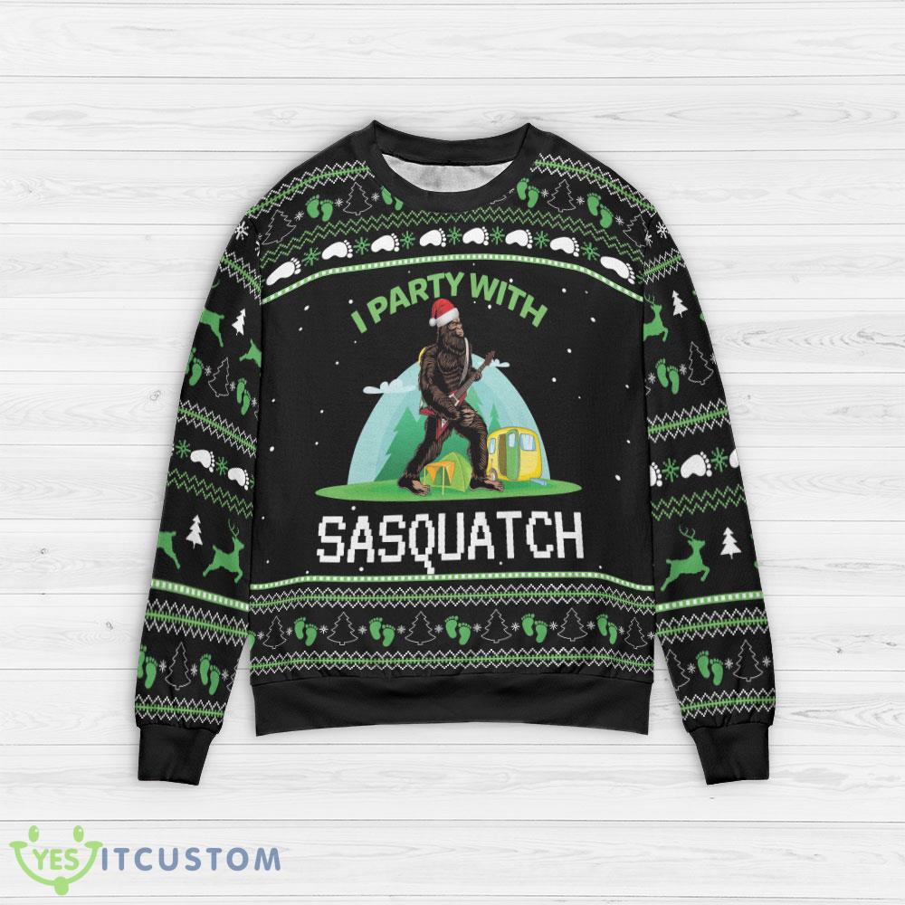 I'm Party With Sasquatch Camping Ugly Christmas Sweater 3 im party with sasquatch camping ugly christmas sweater