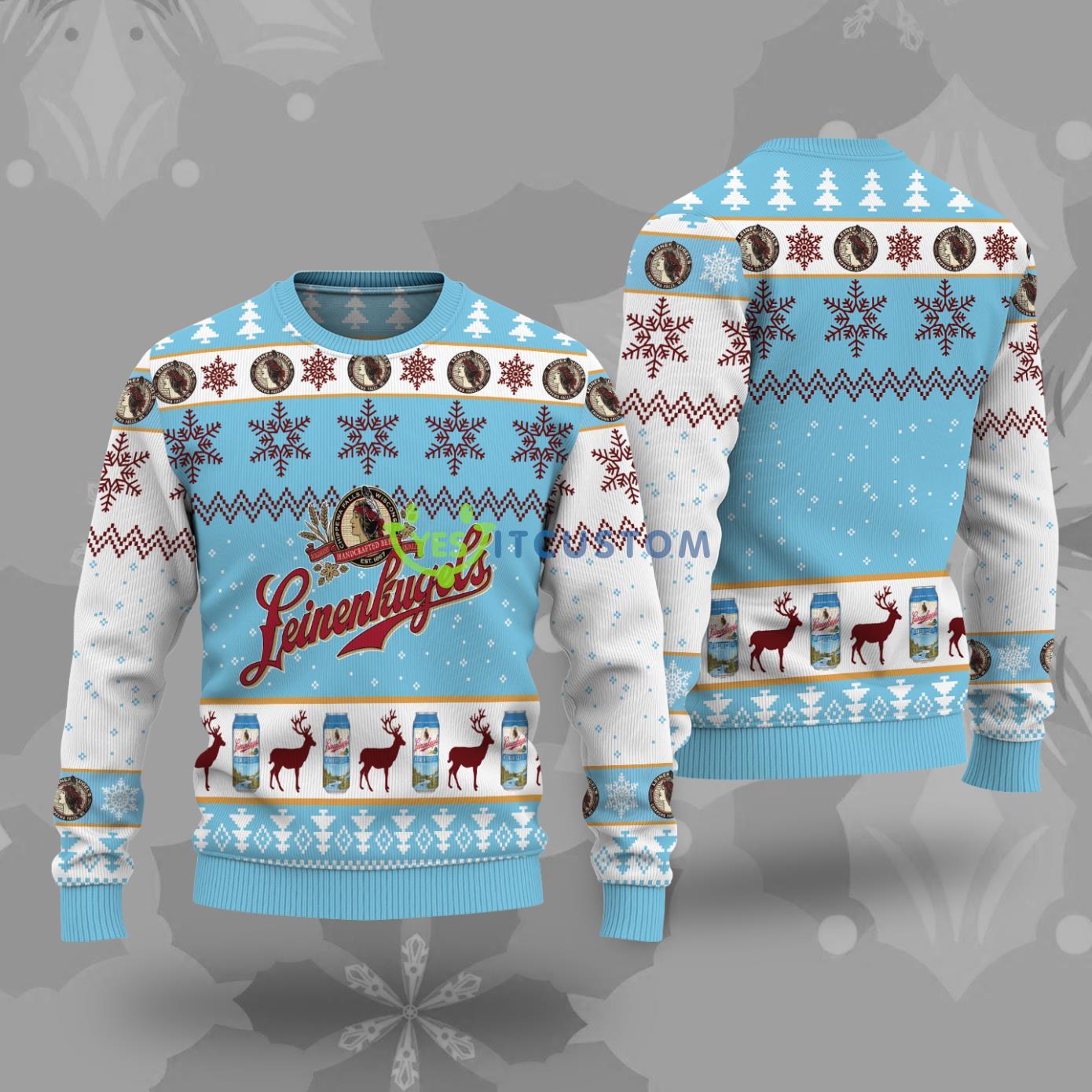 Leinenkugel’s Light Blue Ugly Christmas Sweater 3 Leinenkugel’s Light Blue Ugly Christmas Sweater Product Photo 1