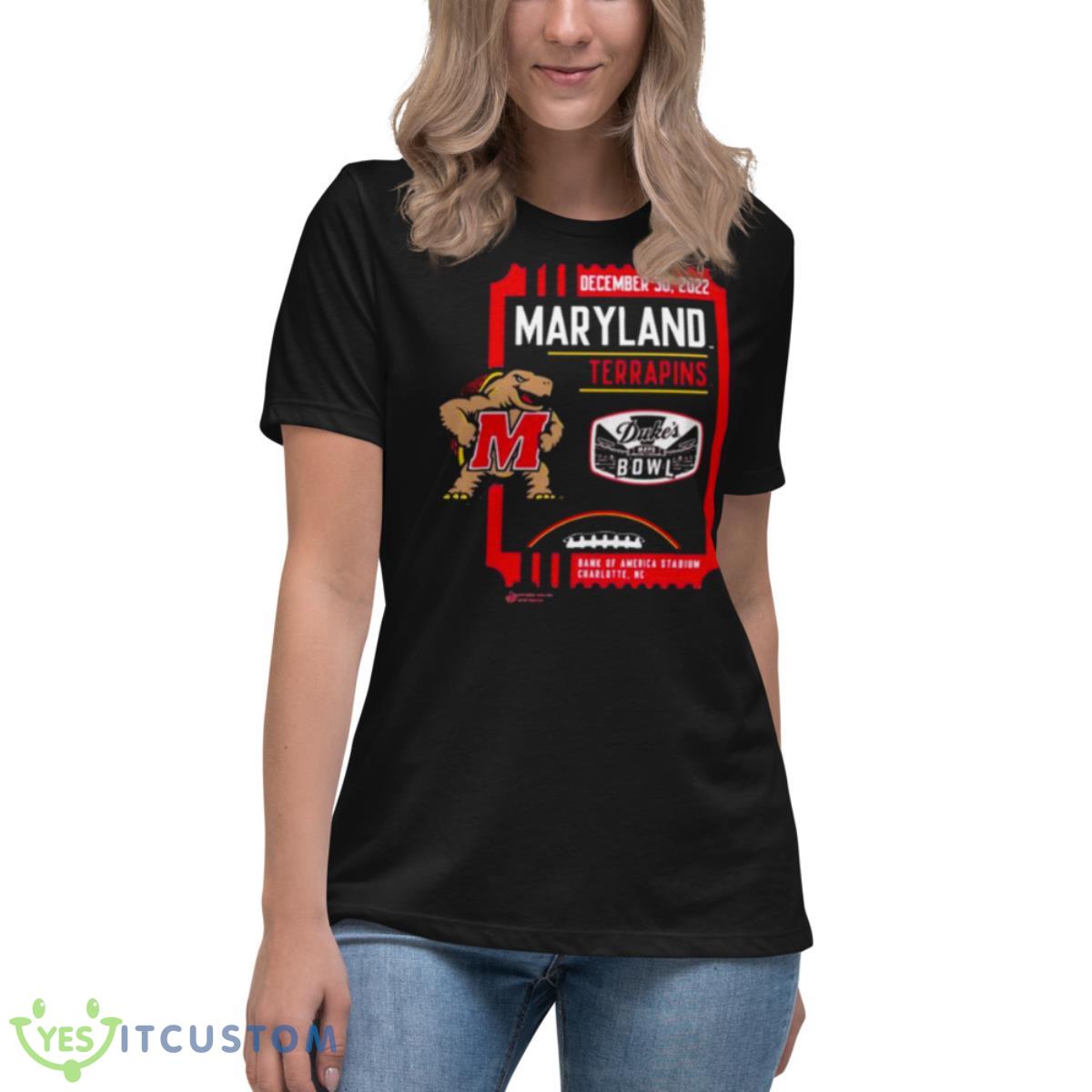 Maryland Terrapins 2022 Duke’s Mayo Bowl Shirt 6 Maryland Terrapins 2022 Duke’s Mayo Bowl Shirt - Women's Relaxed Short Sleeve Jersey Tee