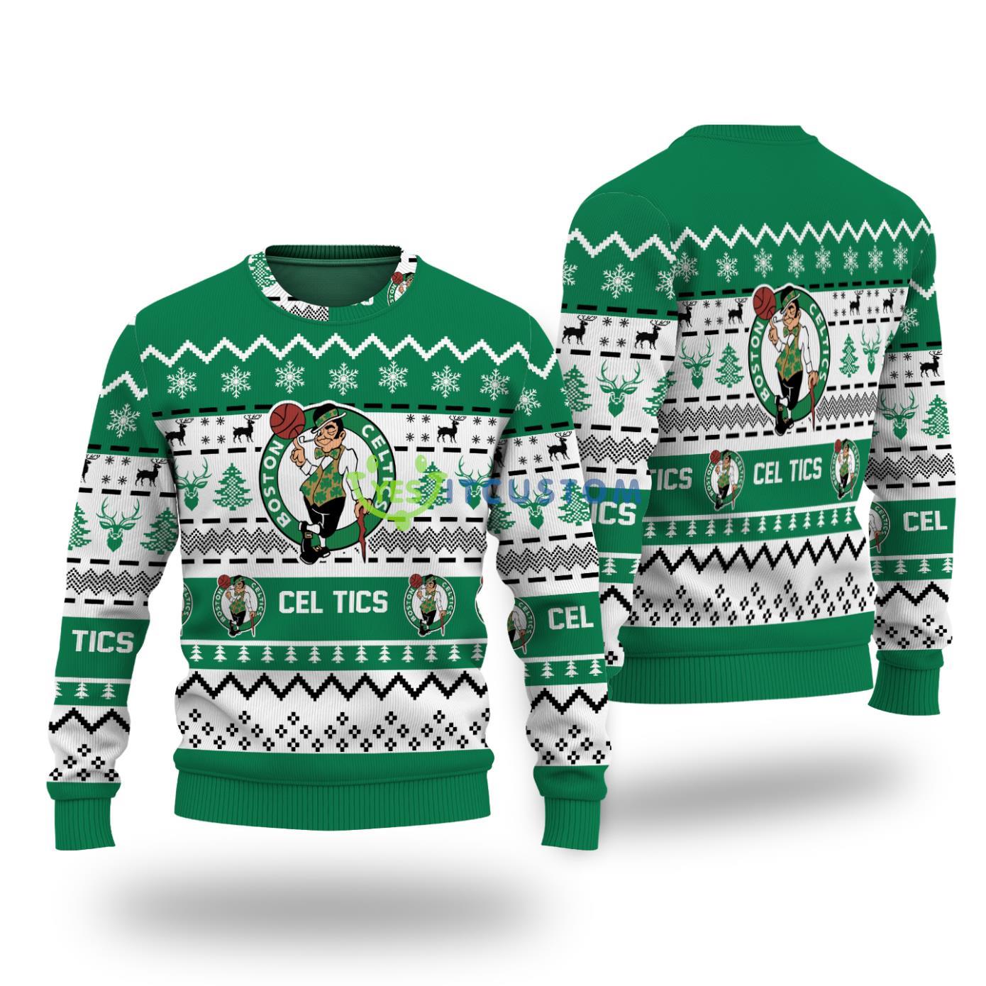 Merry Christmas Snow Pattern Funny Cute Boston Celtics Sweater 3 Merry Christmas Snow Pattern Funny Cute Boston Celtics Sweater Product Photo 1