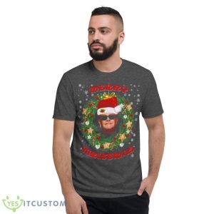 Merry Xmas Elton John Santa Hat And Christmas Wreath shirt - Short Sleeve T-Shirt-1