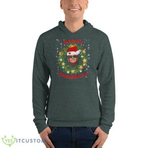 Merry Xmas Elton John Santa Hat And Christmas Wreath shirt - Unisex Fleece Pullover Hoodie-1
