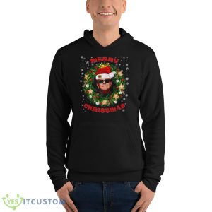 Merry Xmas Elton John Santa Hat And Christmas Wreath shirt - Unisex Fleece Pullover Hoodie