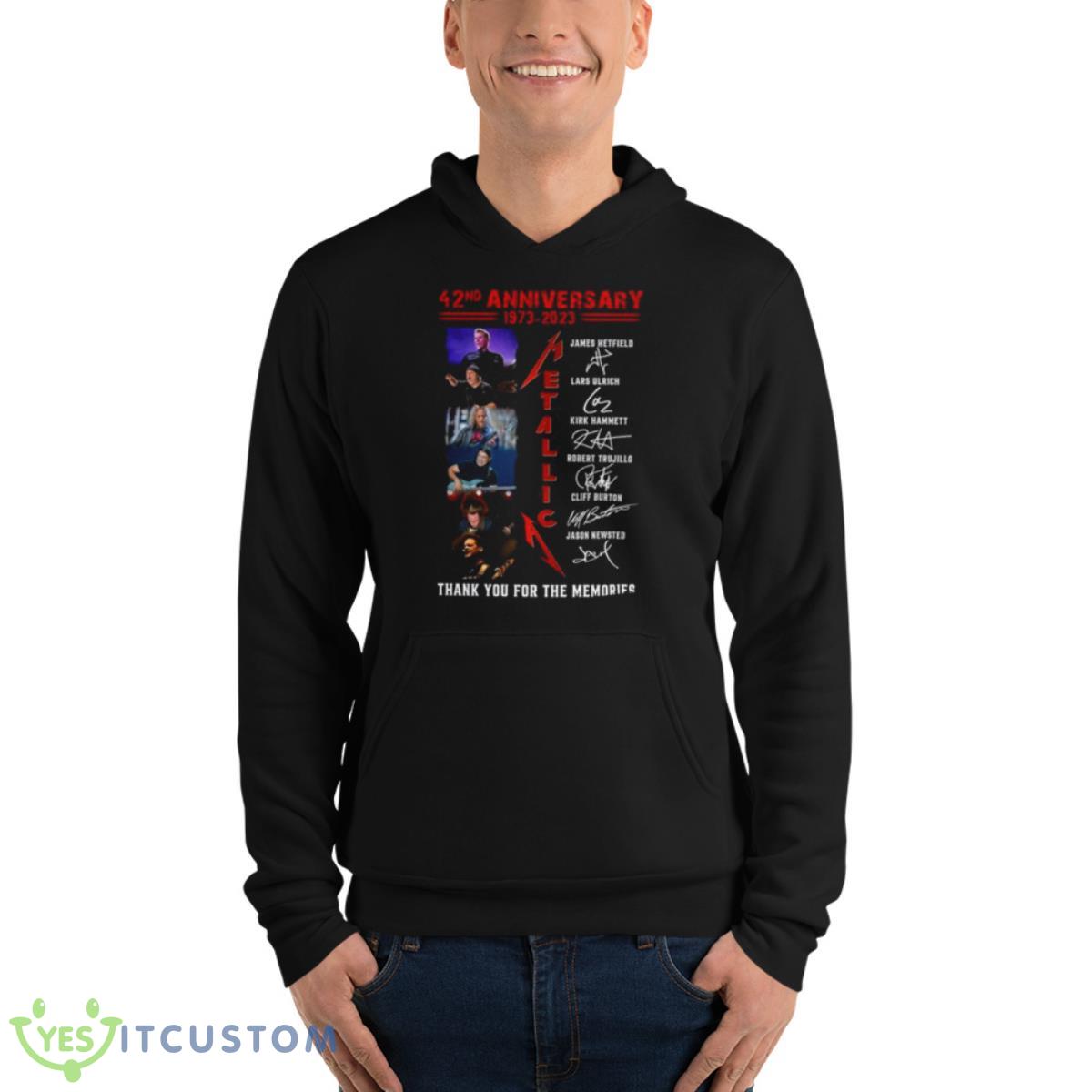 Metallica 42ND Anniversary 1973 2023 thank You for the memories signatures shirt 7 Metallica 42ND Anniversary 1973 2023 thank You for the memories signatures shirt - Unisex Fleece Pullover Hoodie