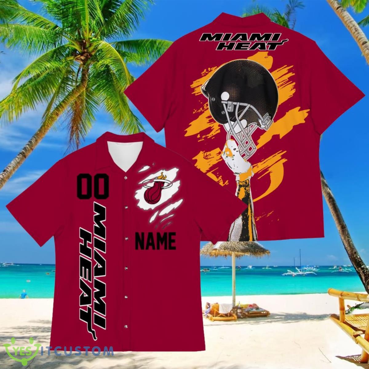 Miami Heat Sports American Football Hawaiian Shirt Custom Name & Number 7 Miami Heat Sports American Football Hawaiian Shirt Custom Name & Number Product Photo 1