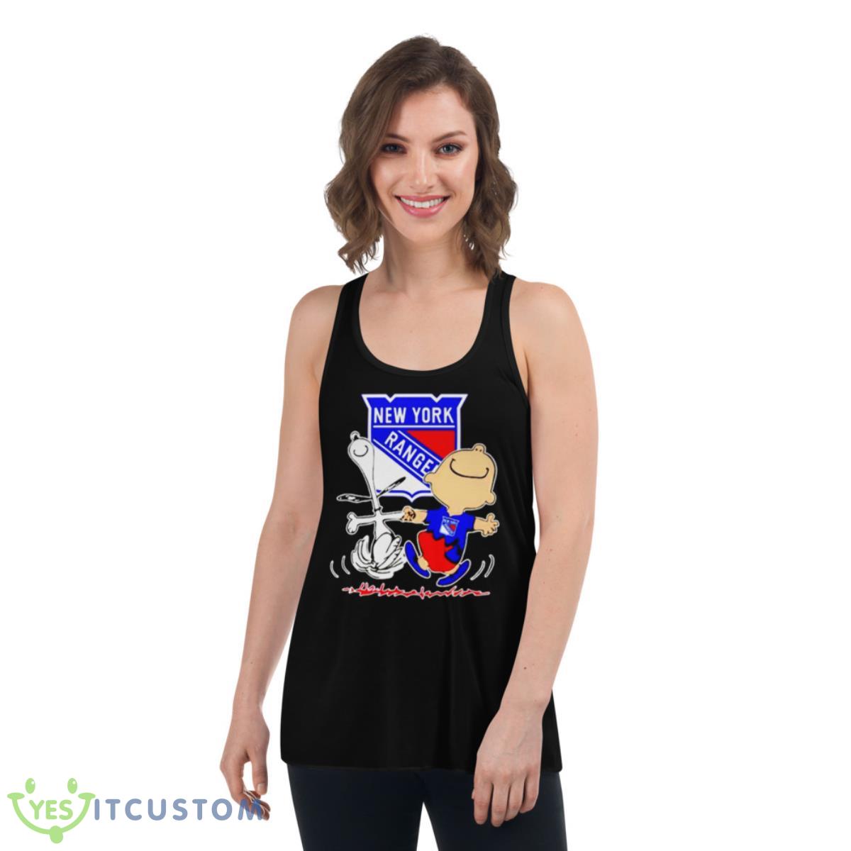 New York Rangers Snoopy and Charlie Brown dancing shirt 5 New York Rangers Snoopy and Charlie Brown dancing shirt - Women's Flowy Racerback Tank