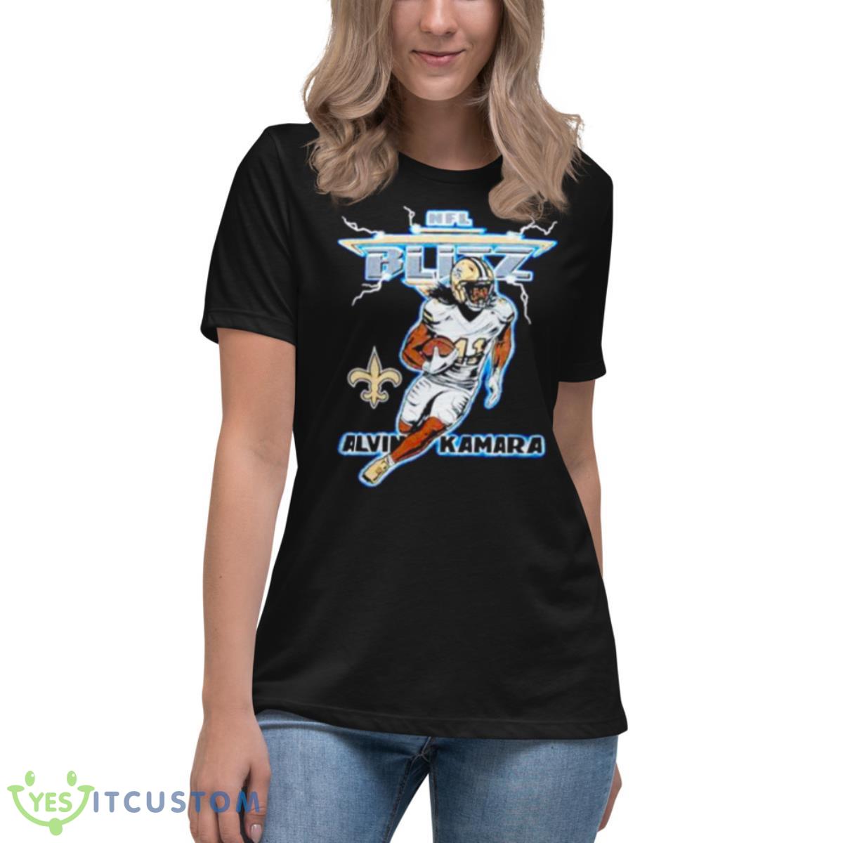 nFL Blitz Alvin Kamara New Orleans Saints shirt 6 nFL Blitz Alvin Kamara New Orleans Saints shirt - Women's Relaxed Short Sleeve Jersey Tee