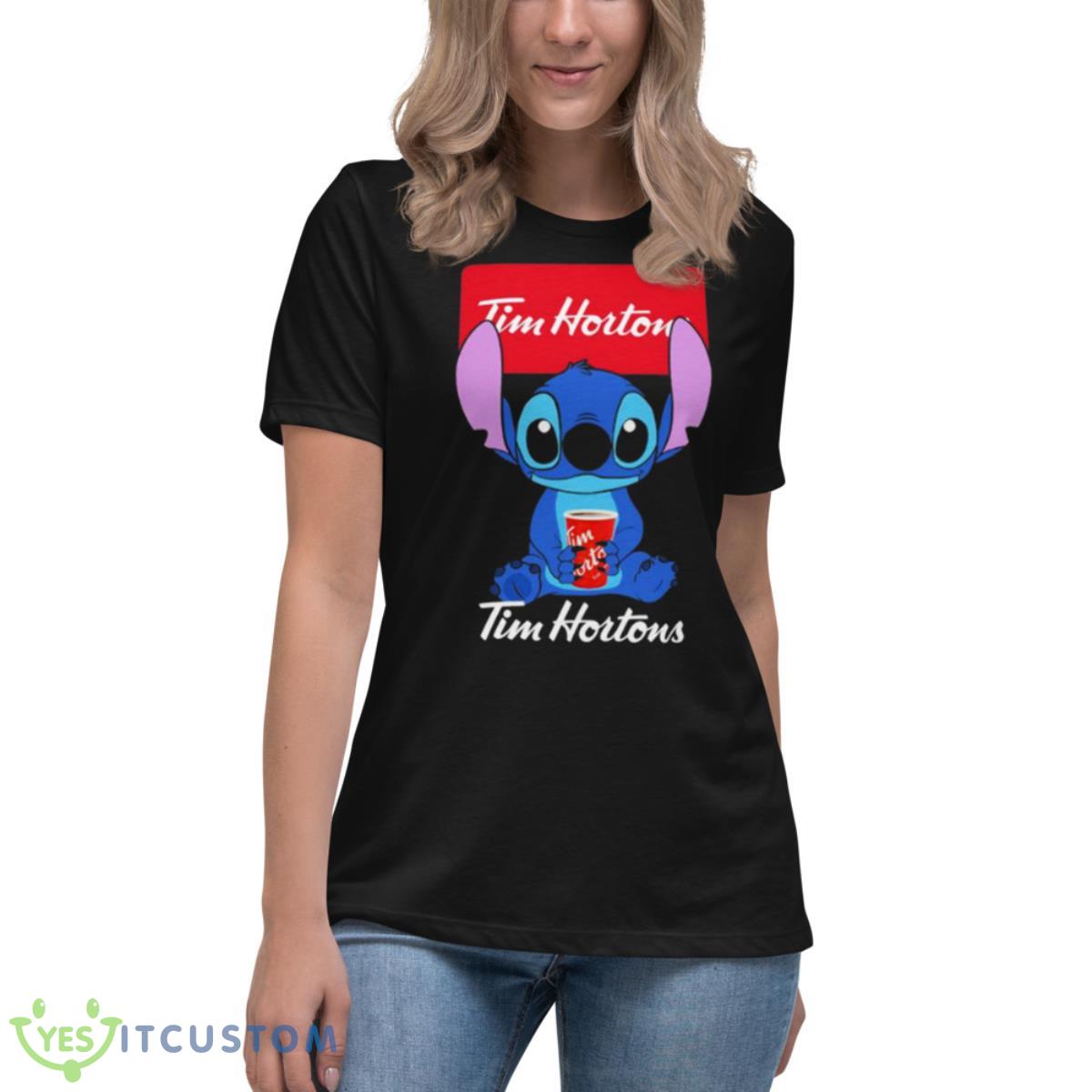 Stitch Hug Tim Hortons Shirt 6 Stitch Hug Tim Hortons Shirt - Women's Relaxed Short Sleeve Jersey Tee