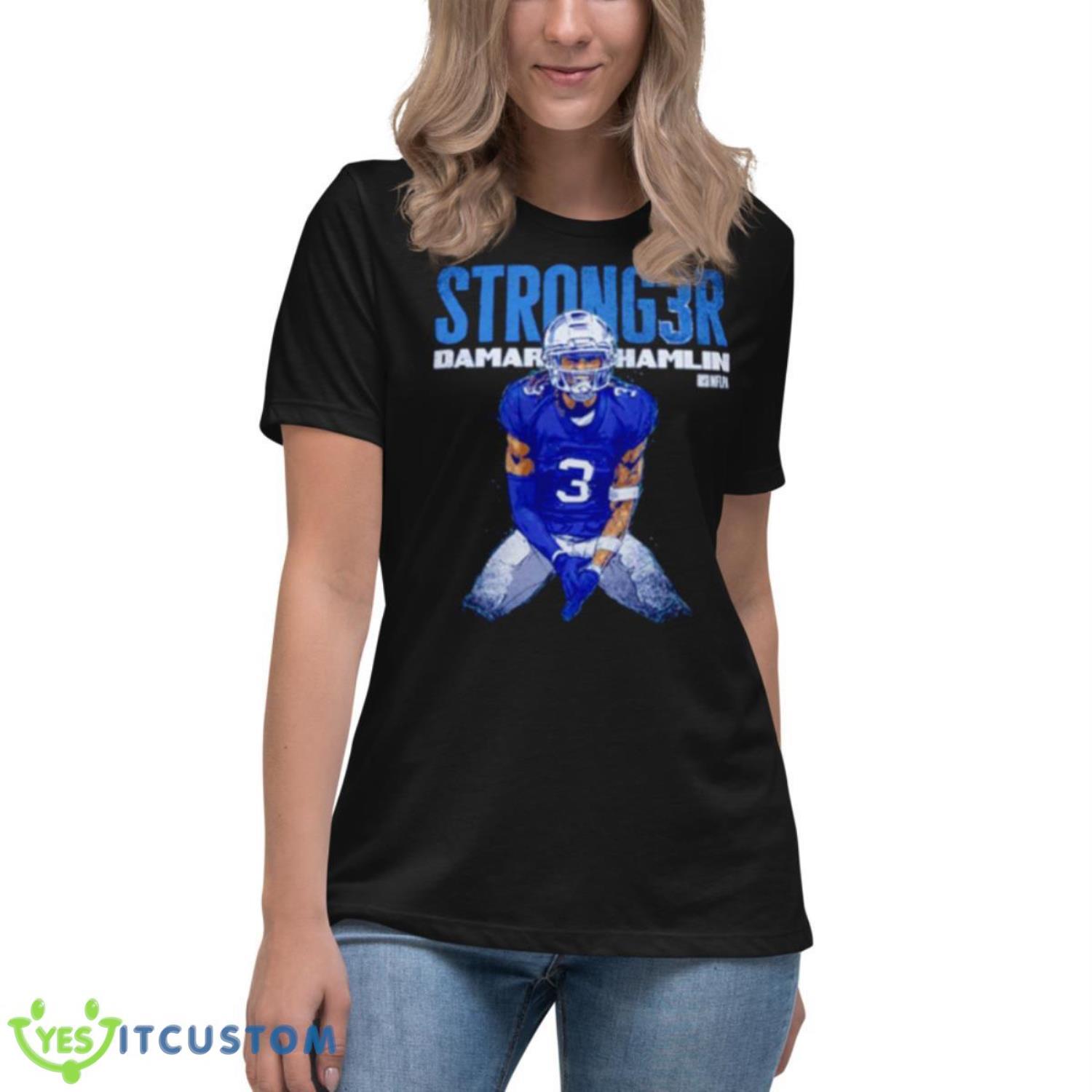 Damar Hamlin Buffalo Stronger Football Shirt 6 Damar Hamlin Buffalo Stronger Football Shirt - Women's Relaxed Short Sleeve Jersey Tee